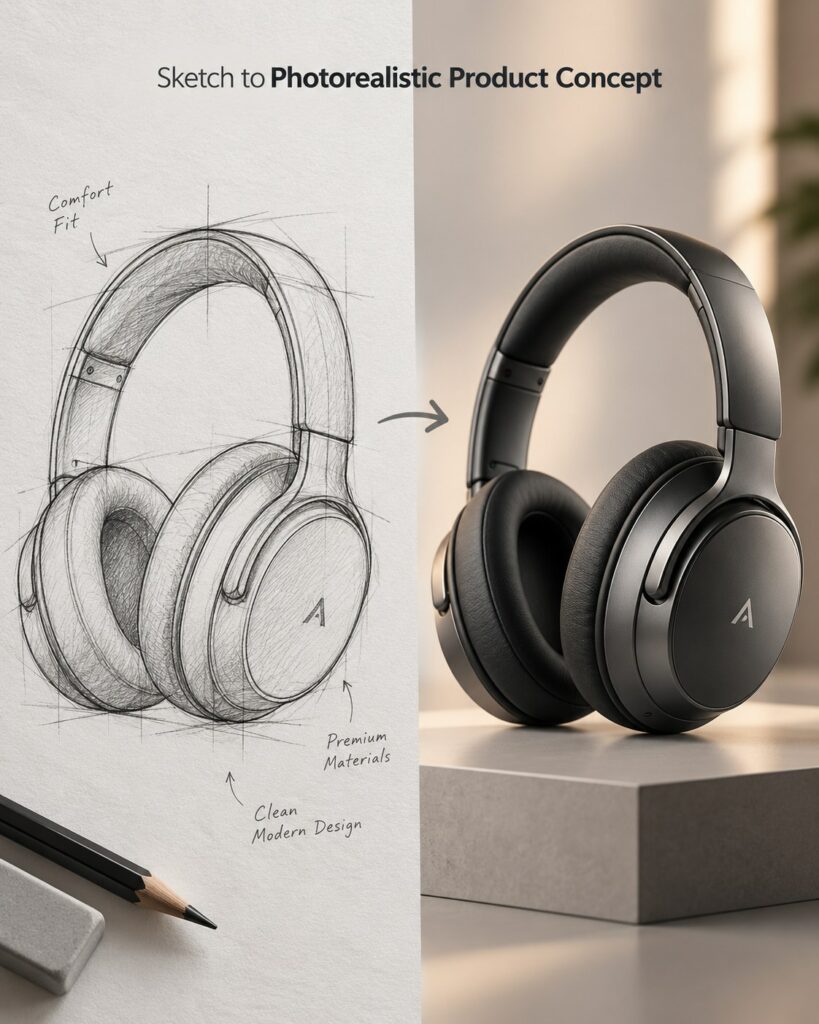 Expected result preview for Turn a Sketch Into a Photorealistic Product Concept