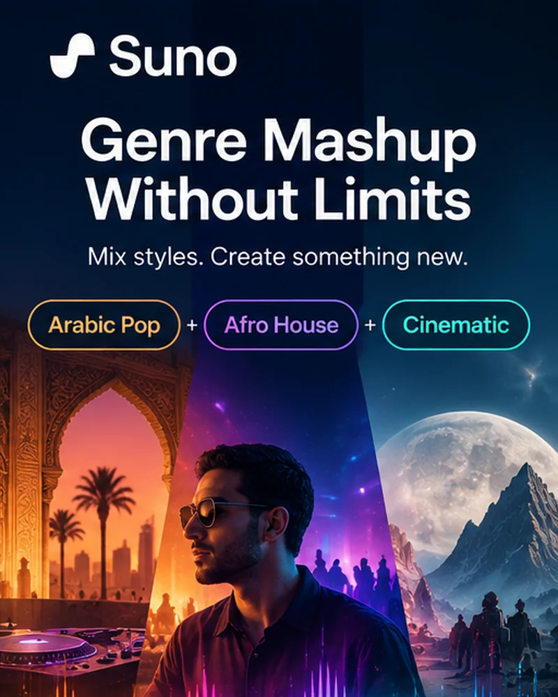Expected result preview for Arabic Pop + Afro House + Cinematic Suno v6 Mashup