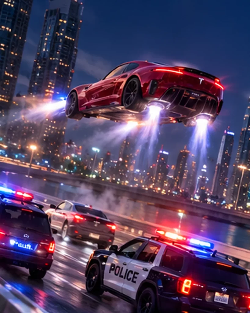 Expected result preview for Tesla Roadster Police Stop AI Getaway